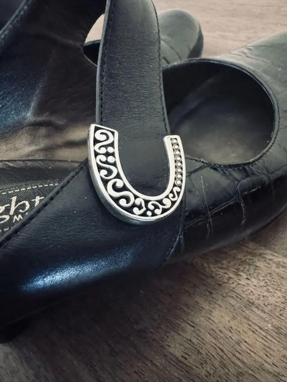 Brighton Beau Black Patent Silver Open Back Heels 7.5